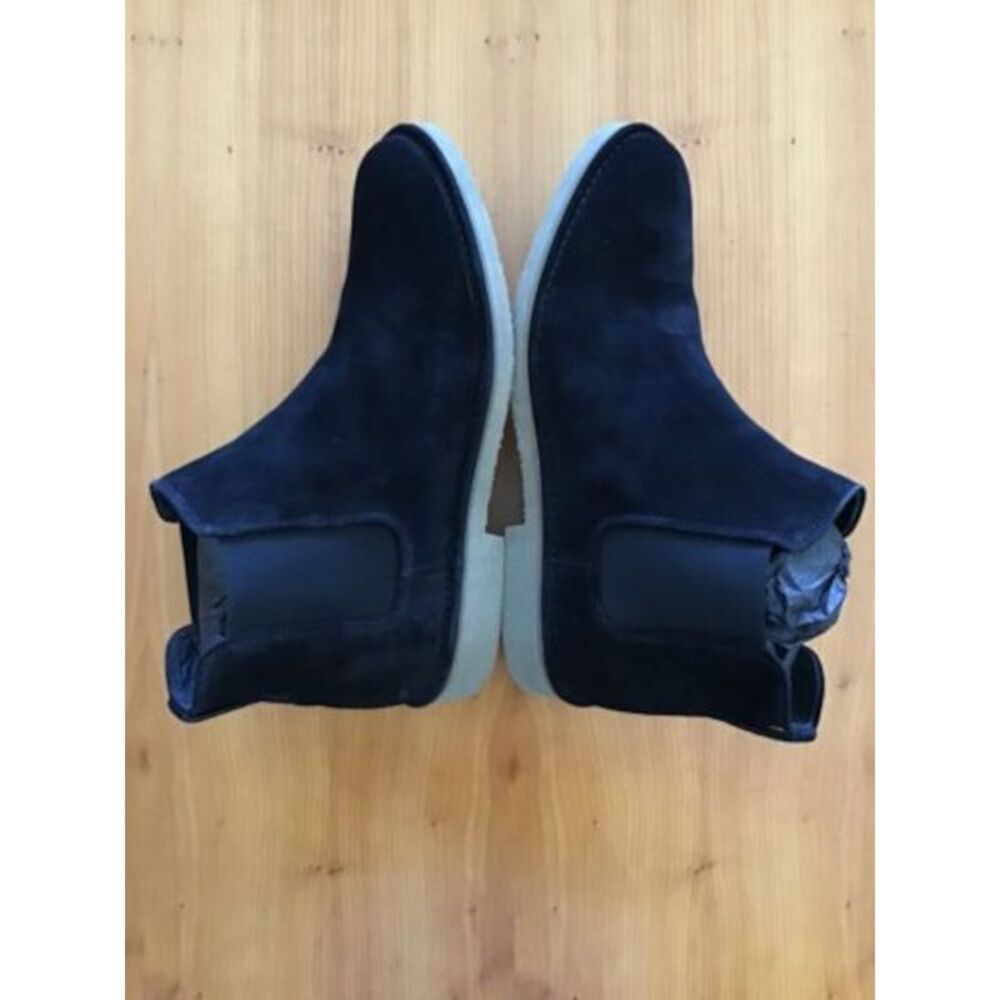 VINCE. Mens Black Sanford Round Toe Block Heel Slip On Leather Boots Shoes 9 M